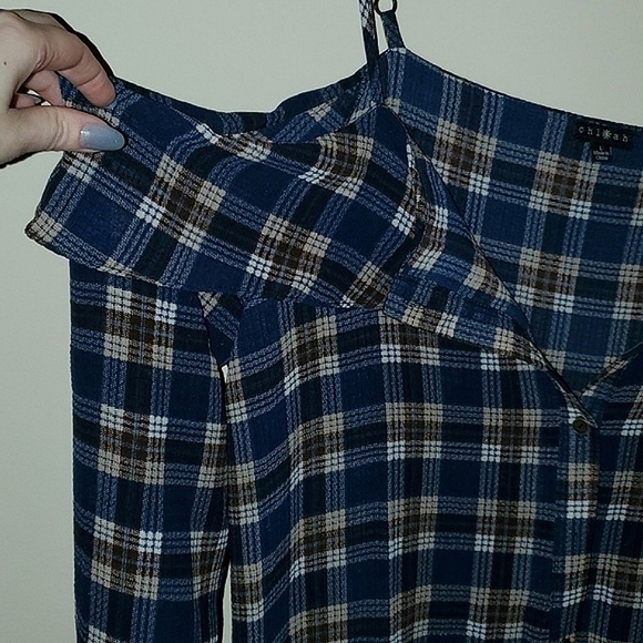 Plaid Off Shoulder Duster - Picture 2 of 6